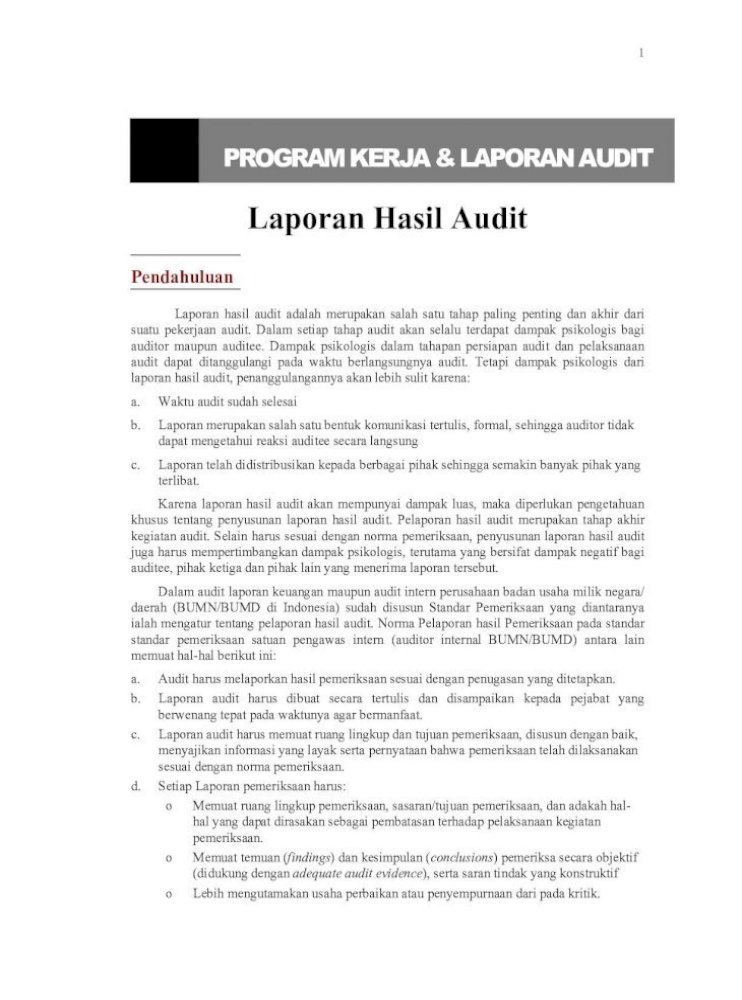 Contoh laporan hasil audit internal perusahaan pdf