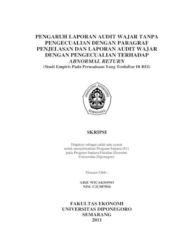 Pengaruh Laporan Audit Wajar Tanpa Core Ac Uk Download Pdf Laporan Audit Harus Objektif Dapat Pdf Document