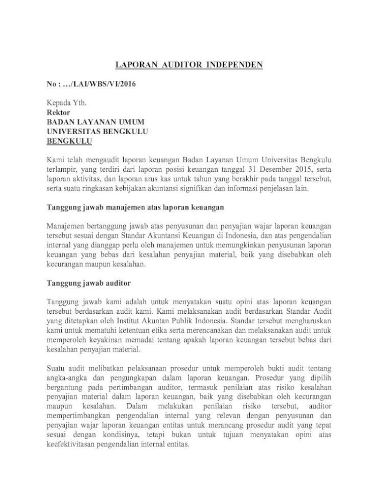 Badan Layanan Umum Universitas Bengkulu Penyajian Wajar Laporan Keuangan Entitas Untuk Merancang Pdf Document